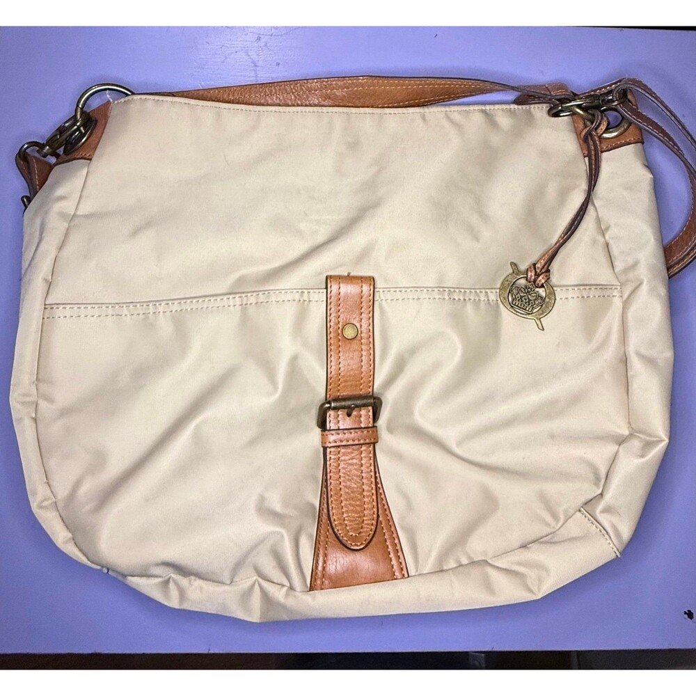 Born Nylon Crossbody Bag with Leather Trim Tan Shoulder Purse Boho Casual